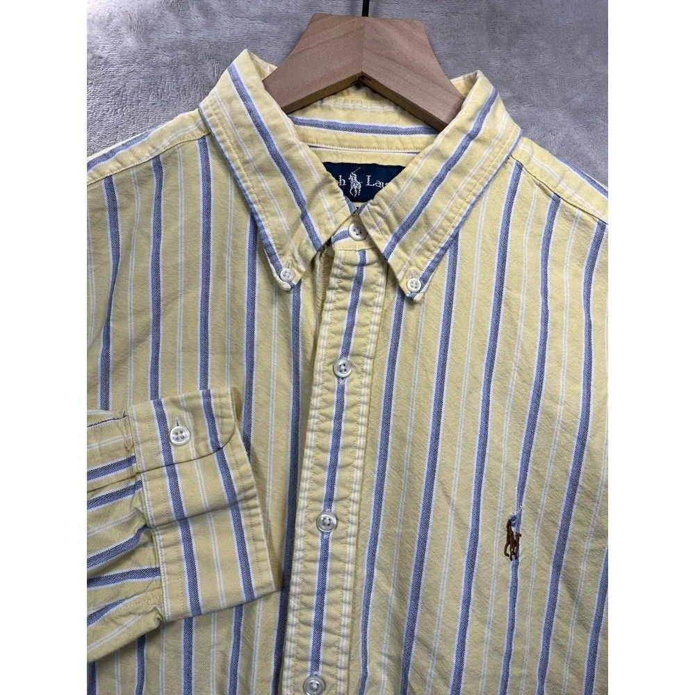 Ralph Lauren Shirt Mens XL Yellow Classic Fit Striped Long Sleeve Vintage